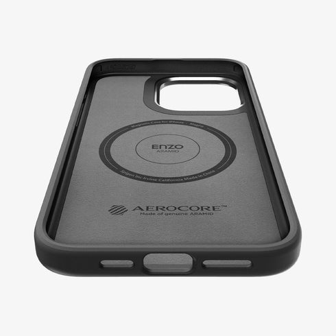 ACS07044 - iPhone 15 Pro Max Case Enzo Aramid (MagFit) in matte black showing the back