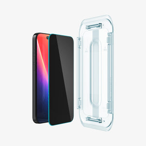 Spigen iPhone 17 Pro / 17 Screen Protector – GLAS.tR EZ Fit | Privacy - Privacy - installation tray in front of the protector and device