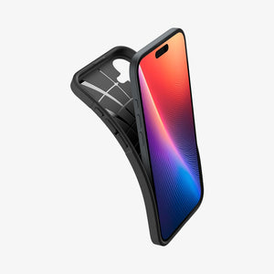 Spigen Core Armor case in Matte Black for iPhone 16 - flexible construction demonstration
