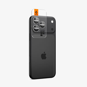 Spigen iPhone 17 Pro Max / 17 Pro Lens Protector – Optik Pro EZ Fit - Gray - gray protectors installed on device