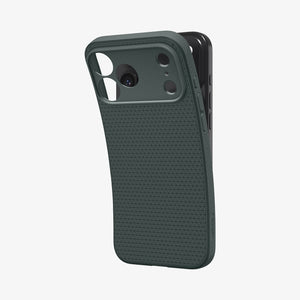 Spigen iPhone 17 Pro Liquid Air case in Abyss Green – flexible case fit detail