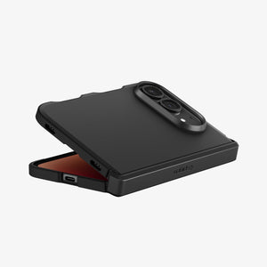 iPhone Duo Tough Armor Pro (Mag Fit) in Black showing the case partially folded with raised camera protection and reinforced edges