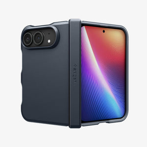 iPhone Duo Tough Armor Pro (Mag Fit) in Metal Slate showing the rugged case in a partially folded position with full hinge and camera protection