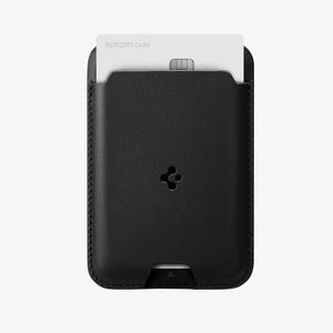 AMP02284 - MagSafe Card Holder Valentinus (MagFit) in black showing the card holder attached to back of device