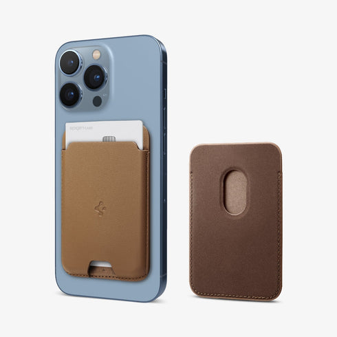 AMP02284 - MagSafe Card Holder Valentinus (MagFit) in black showing the card holder attached to back of device