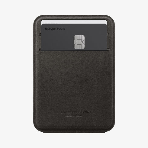 AMP02835 - Universal Card Holder Smart Fold in gunmetal showing the front attached to the back of a device
