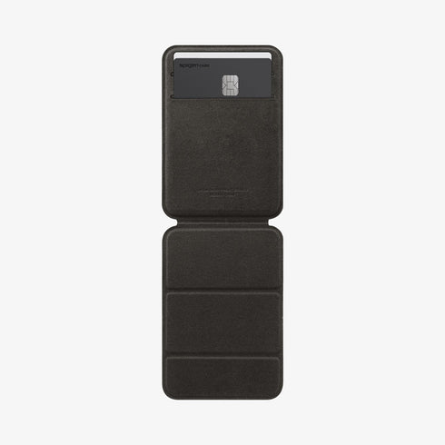 AMP02835 - Universal Card Holder Smart Fold in gunmetal showing the front attached to the back of a device