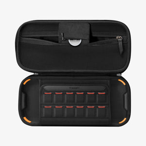 Interior of Spigen Rugged Armor Pro Switch 2 case with 12 game-card slots