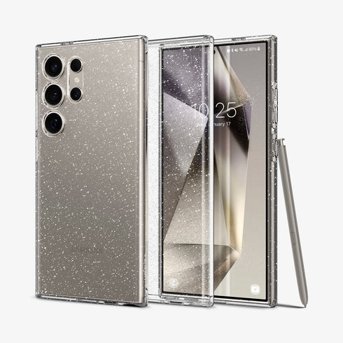 ACS07285 - Galaxy S24 Ultra Case Liquid Crystal Glitter in Crystal Quartz showing the back