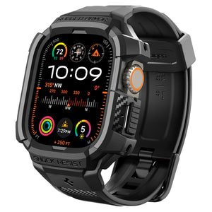 Spigen Apple Watch Ultra 4 / 3 / 2 / 1 (49mm) Case + Band – Rugged Armor Pro with Glass — Black, construction, fit or installation view 20