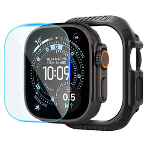 Spigen Apple Watch Ultra 4 / 3 / 2 / 1 (49mm) Case – Lock Fit with Glass — Black, case and included glass
