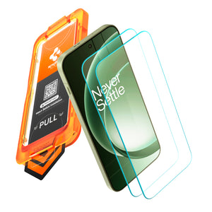 Exploded OnePlus 15R two-pack glass and AlignMaster S installation tray