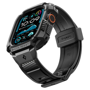 Spigen Apple Watch Ultra 4 / 3 / 2 / 1 (49mm) Case + Band – Rugged Armor Pro with Glass — Black, construction, fit or installation view 15