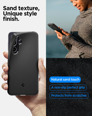 Spigen Galaxy M56 5G Case – Essential Sand Blast — Matte Black, sand-textured grip