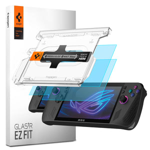 Spigen ROG Ally X Glas.tR EZ Fit two-pack with installation tray and clear glass