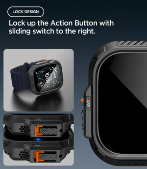 Spigen Apple Watch Ultra 4 / 3 / 2 / 1 (49mm) Case – Lock Fit with Glass — Black, construction, fit or installation view 8