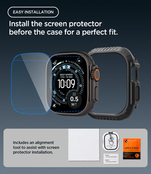 Spigen Apple Watch Ultra 4 / 3 / 2 / 1 (49mm) Case – Lock Fit with Glass — Black, construction, fit or installation view 4