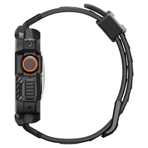 Spigen Apple Watch Ultra 4 / 3 / 2 / 1 (49mm) Case + Band – Rugged Armor Pro with Glass — Black, construction, fit or installation view 12
