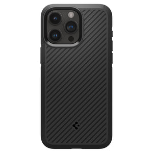 Spigen iPhone 15 Pro Core Armor case in Matte Black - rear view with diagonal textured back
