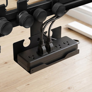 LD406 power strip tray mounted below the adjustable desk rail