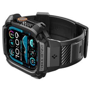 Spigen Apple Watch Ultra 4 / 3 / 2 / 1 (49mm) Case + Band – Rugged Armor Pro with Glass — Black, construction, fit or installation view 11