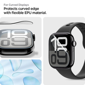 AFL08580 - Apple Watch 10 (42mm) EliteShield EZ Fit in Clear showing the for curved displays. Protects curved edge with flexible EPU material