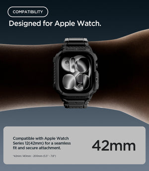 Apple Watch Series 12(42mm) Case Rugged Armor Pro in Matte Black showing compatibility with the 42mm size for a seamless fit and secure attachment