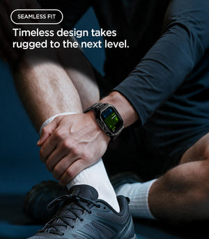 Apple Watch Series 12(42mm) Case Rugged Armor Pro in Matte Black showing the rugged case and band worn on the wrist for a secure and comfortable fit