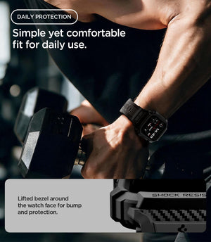 Apple Watch Series 12 (46mm) Case Rugged Armor Pro in Matte Black showing the raised bezel design providing added protection during everyday activities