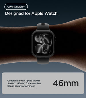 Apple Watch Series 12(46mm) Case Thin Fit in Black showing compatibility with the 46mm size for a seamless fit and secure attachment