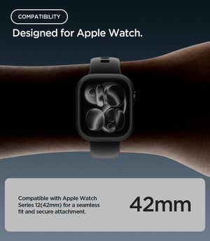 Apple Watch Series 12(42mm) Case Thin Fit in Black showing compatibility with the 42mm size for a seamless fit and secure attachment