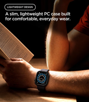 Apple Watch Series 12(46mm) Case Thin Fit in Black showing the lightweight protective case worn on the wrist for comfortable everyday use