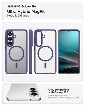 Spigen Galaxy S26 Case Ultra Hybrid (Mag Fit) Deep Purple showing keep it original ultra hybrid magfit