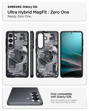 Spigen Galaxy S26 Case Ultra Hybrid Zero One (Mag Fit) Black showing ready zero one