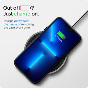 ACS03202 - iPhone 13 Pro Max Case Liquid Air in navy blue showing charge on without the hassle of removing the case every time