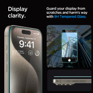 Spigen iPhone 15 Pro Screen Protector – GLAS.tR EZ Fit – 9H tempered glass display clarity demonstration