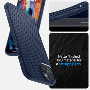 ACS05038 - iPhone 14 Case Liquid Air in navy blue showing the matte finished TPU material for a satisfying grip