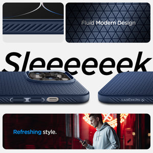 Spigen iPhone 14 Pro Max Case – Liquid Air - Navy Blue - fluid geometric design