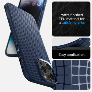 Spigen iPhone 14 Pro Max Case – Liquid Air - Navy Blue - matte TPU grip and easy installation