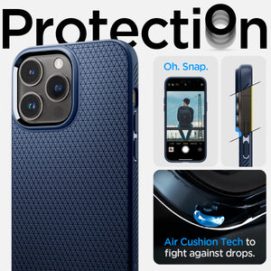 Spigen iPhone 14 Pro Max Case – Liquid Air - Navy Blue - raised edge and Air Cushion corner protection