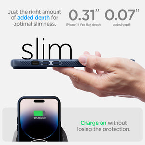 Spigen iPhone 14 Pro Max Case – Liquid Air - Navy Blue - slim profile and wireless charging