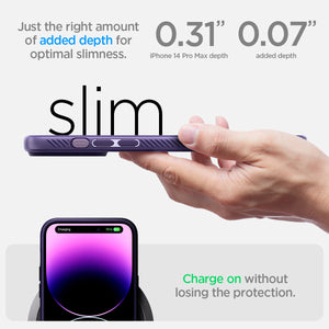 Spigen iPhone 14 Pro Max Case – Liquid Air - Deep Purple - slim profile and wireless charging
