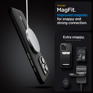 Spigen Enzo Aramid MagFit case for iPhone 16 Pro - magnetic connection feature panel