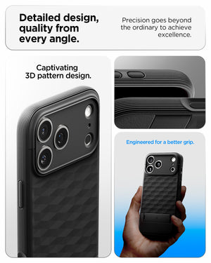 Spigen iPhone 17 Pro Parallax S MagFit case in Matte Black - case design detail