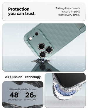 Spigen iPhone 17 Pro Parallax S MagFit case in Sage Green - corner impact protection