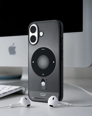 ACS10092 - iPhone 17 Ultra Hybrid Classic (MagFit) in Classic Black showing back of the case with airpods