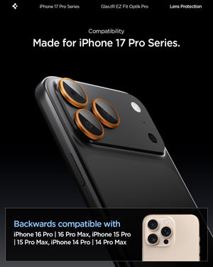 Spigen iPhone 17 Pro Max / 17 Pro Lens Protector – Optik Pro EZ Fit - Orange - iPhone 14 through 17 Pro and Pro Max compatibility