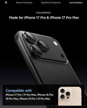 Spigen iPhone 17 Pro Max / 17 Pro Lens Protector – Optik Pro EZ Fit - Black - iPhone 14 through 17 Pro and Pro Max compatibility