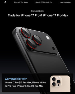 Spigen iPhone 17 Pro Max / 17 Pro Lens Protector – Optik Pro EZ Fit - L-Series - iPhone 14 through 17 Pro and Pro Max compatibility