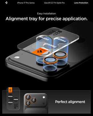 Spigen iPhone 17 Pro Max / 17 Pro Lens Protector – Optik Pro EZ Fit - Orange - precise alignment detail